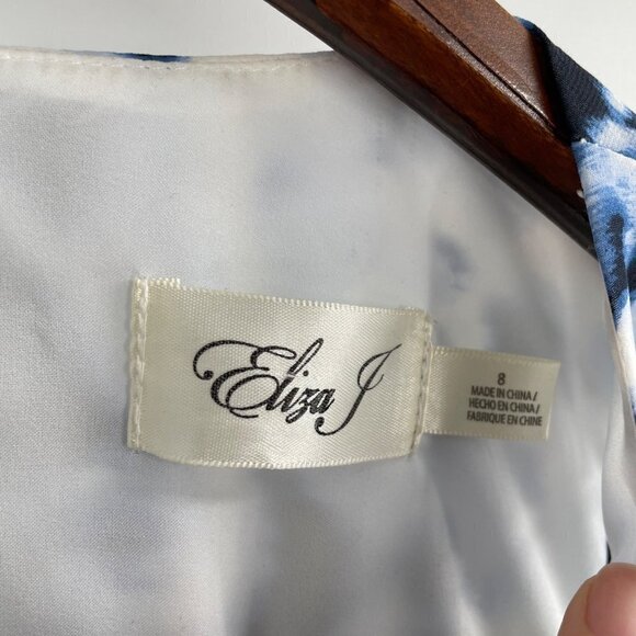 Eliza J Blue Watercolor Animal Print Long Sleeve Cold Shoulder Dress Womens 8 - Picture 5 of 11